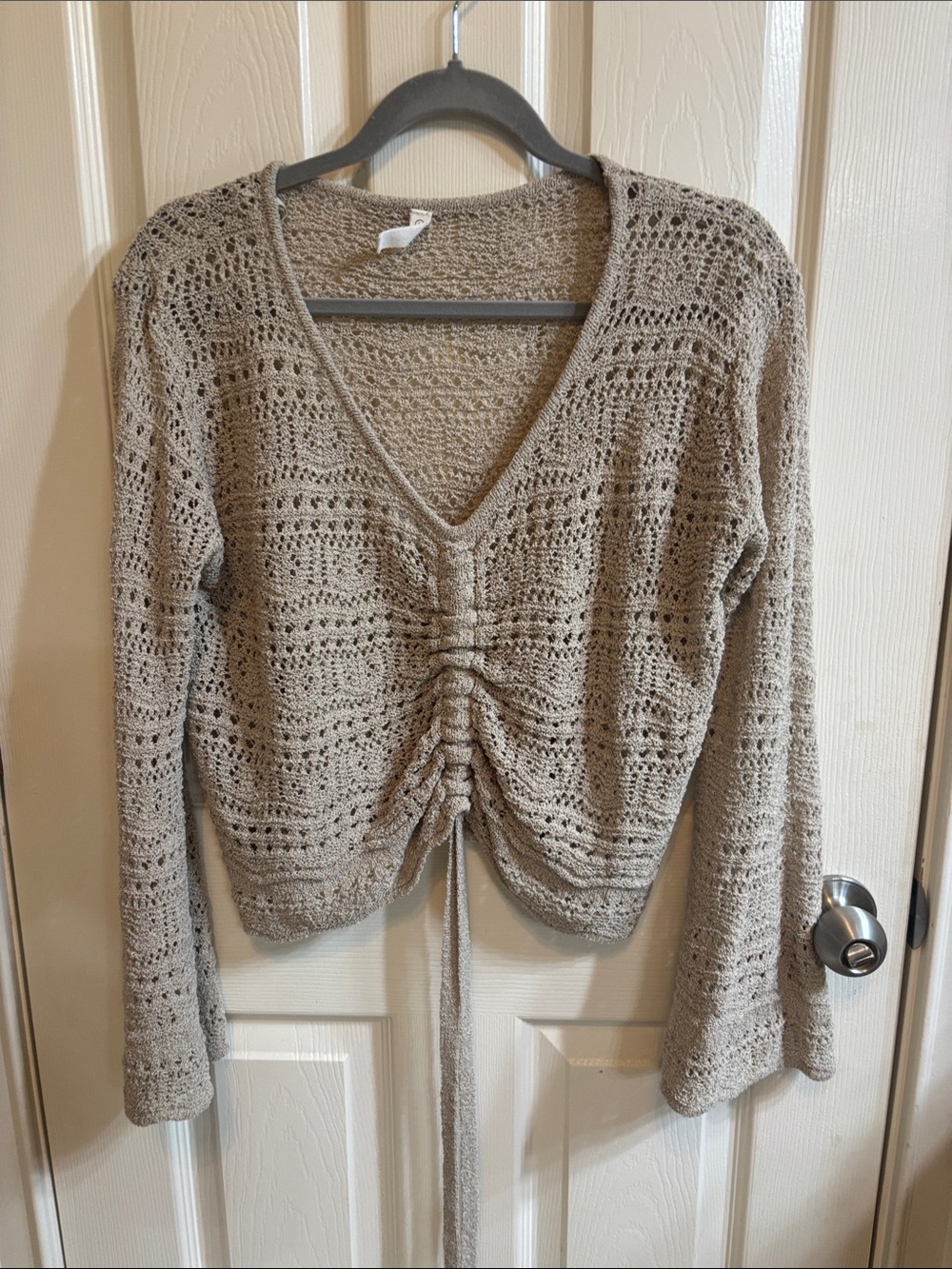 Wishlist Beige Crochet V-Neck Sweater